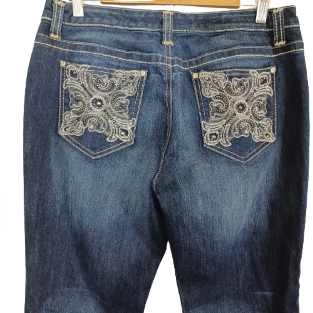 Nine West Cotton Bootcut Embellished Denim Blue Jean Pants